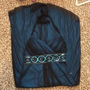 Prom dress!! With tags! Black sheer over blue